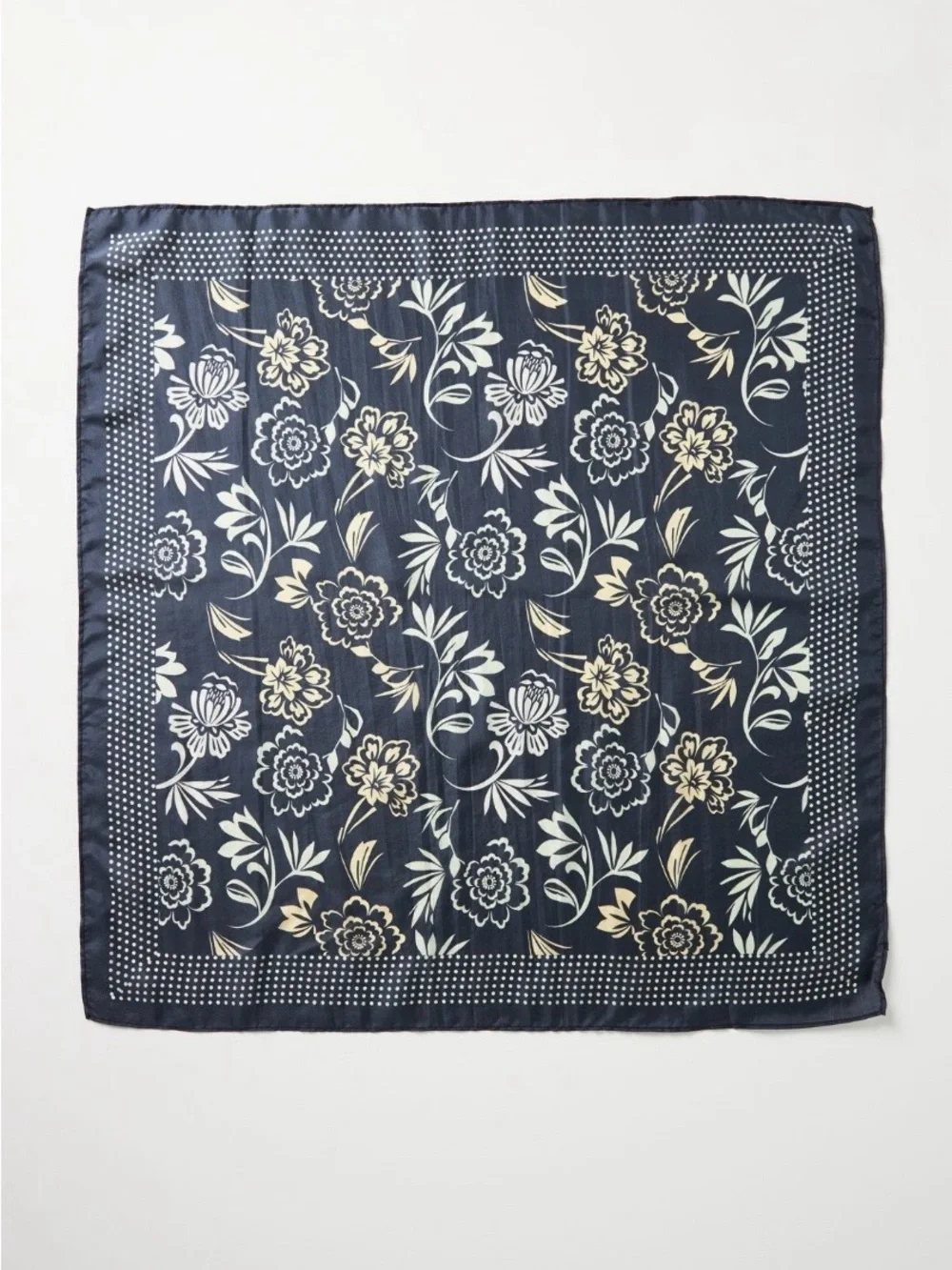 Anthropologie Floral Silk Bandana Scarf, Navy / Gray Slate